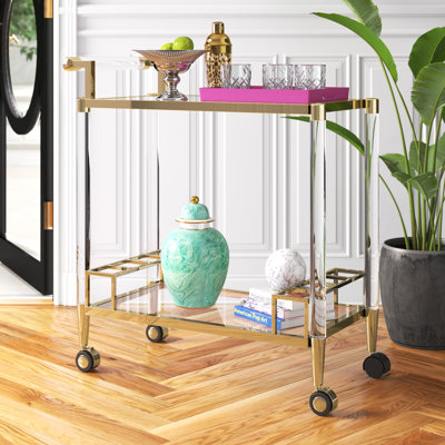 Callie Contemporary Brass & Solid Acrylic Bar Cart by Etta Avenue