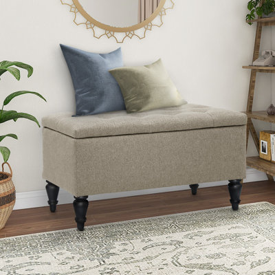 Balcom Upholstered Flip Top Storage Bench with Solid Wood Legs by Lark Manor