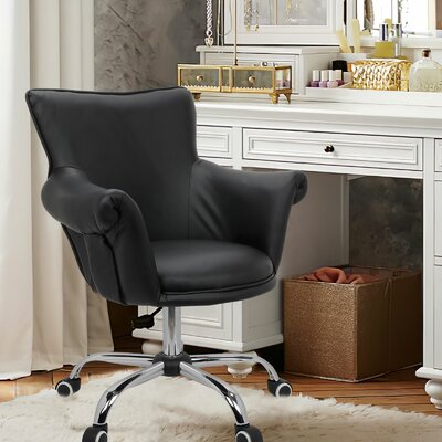 Rachita Home Office Height Adjustable Desk Chair with Armrests and Wheels, Modern Upholstered Task Chair for Office, Salon, or Living Room by Ebern Designs