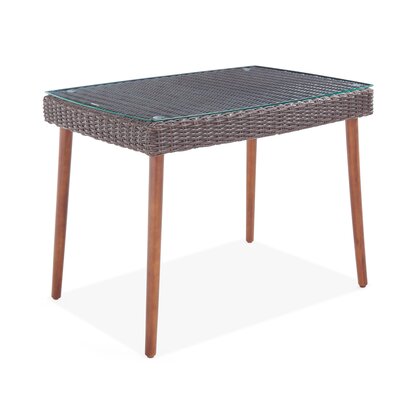 Tomko 35"W All-Weather Wicker Outdoor Rectangular Coffee Table With Glass Top by Beachcrest Home