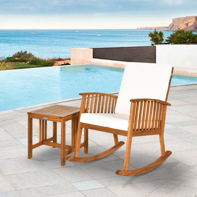 Outdoor Rocking Solid Wood Chair and Table Set with Cushions by Red Barrel Studio