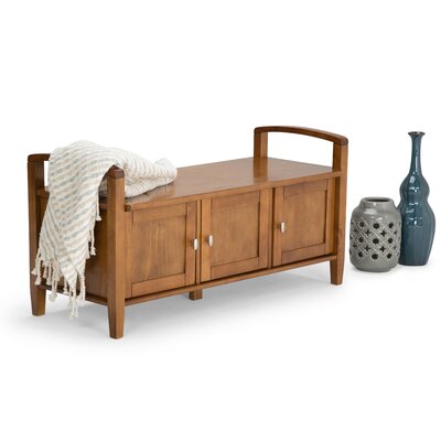 Warm Shaker 44"W Solid Wood Entryway Storage Bench with 3 Cabinets, Shaker-Style Doors and Interior Shelves by Simpli Home