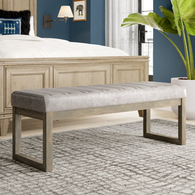 Casey 48"W Distressed Vegan Leather Ottoman Bench with Quilted Vertical Stitching by Simpli Home