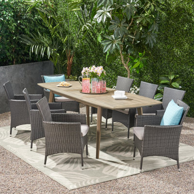 Anxhela Outdoor Expandable 9 Piece Dining Set with Cushions by Lark Manor