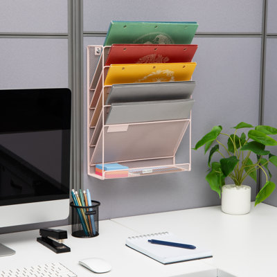 5-Tier Vertical File Storage, Desktop Organizer, Wall Mount, Office, Metal Mesh, 12.75"L x 4"W x 16"H by Inbox Zero