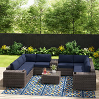 Lazaro Wicker Fully Assembled 12 Piece Seating Group with Cushions