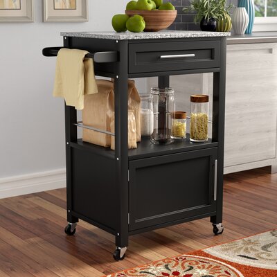 Sariol Granite Top Wood Kitchen Cart with Storage by Ebern Designs