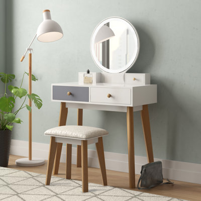 Serephina Solid Wood Vanity Set with Stool and Mirror by Hashtag Home
