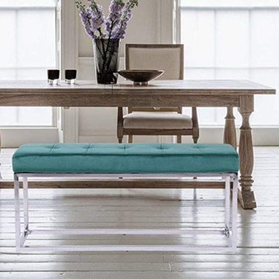 Atkin Modern Upholstered Bench – Distressed PU Leather Seat with Chrome Base, Entryway, Bedroom, or Lounge Accent Seating by Mercer41