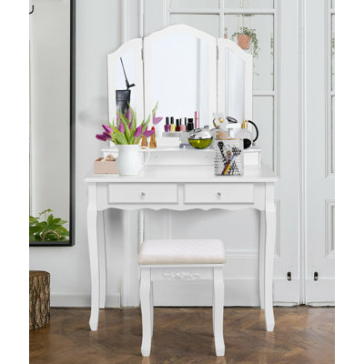 Doursounian Makeup Vanity Set with Stool and Mirror by Charlton Home