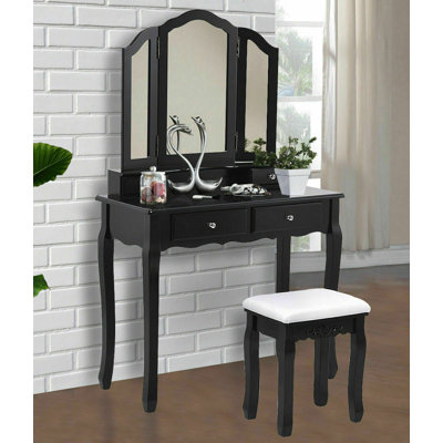 Doursounian Makeup Vanity Set with Stool and Mirror by Charlton Home