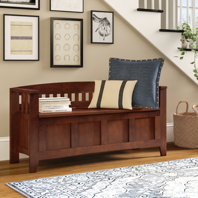 Rabeea 50" Wood Lift Top Split Seat Slat Back Storage Bench by Wildon Home