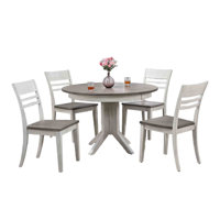 Iconya 5 - Piece Extendable Pedestal Solid Wood Dining Set in White and Grey by Ophelia & Co.
