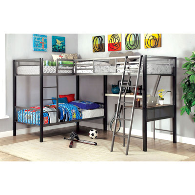 Jamarion Twin Over Twin Over Twin Bunk Bed with Built-in-Desk by Mercury Row Teen