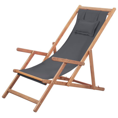 Beach Sling Patio Chair Folding Deck Chair Fabric and Wooden Frame by Freeport Park