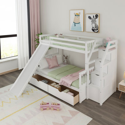 Kamakou Twin Over Full Bunk Bed With Drawers Storage And Slide by Harriet Bee