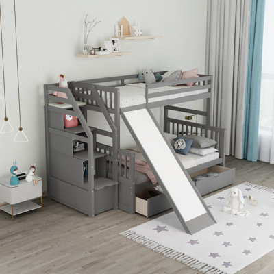 Kamakou Twin Over Full Bunk Bed With Drawers Storage And Slide by Harriet Bee
