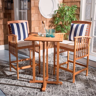 Eastford Square 2 - Person 27.5" Long Eucalyptus Bistro Set with Cushions by Gracie Oaks