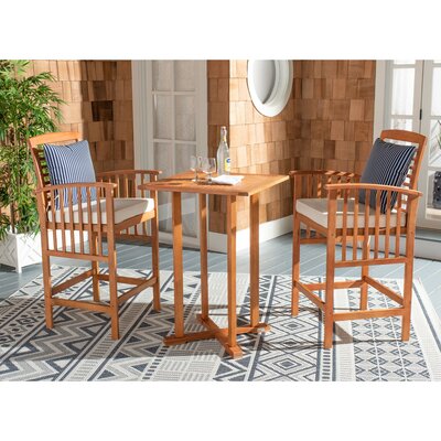 Eastford Square 2 - Person 27.5" Long Eucalyptus Bistro Set with Cushions by Gracie Oaks