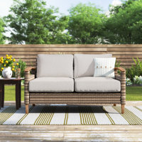 Courson 51" Wide Outdoor Teak Loveseat with Cushions by Three Posts