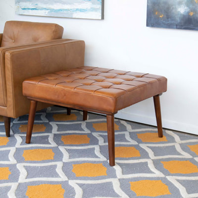 30" Wide Genuine Leather Tufted Square Cocktail Ottoman by Corrigan Studio