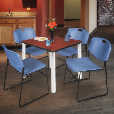 Kee Square Breakroom Table Top, 4 Zeng Stack Chairs by Inbox Zero