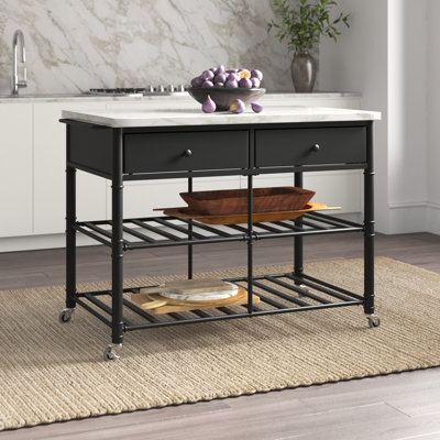 Clarkson Transitional Kitchen Island with Artificial Stone Top in White and Gray by Greyleigh