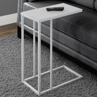 Maisonneuve Accent Table, C-shaped, End, Side, Snack, Living Room, Bedroom, Metal, Tempered Glass, White by Wrought Studio