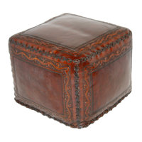Shabaz Classic 18" Wide Genuine Leather Square Pouf Ottoman by World Menagerie