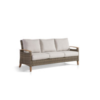 Courson 74" Wide Outdoor Teak Patio Sofa with Cushions by Three Posts