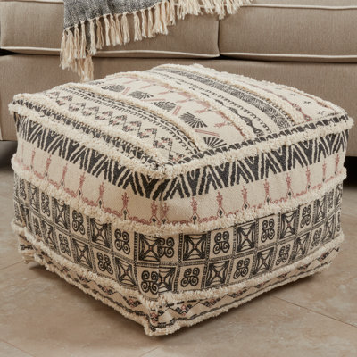 Renata Printed And Tufted Design Cotton Pouf by Dakota Fields
