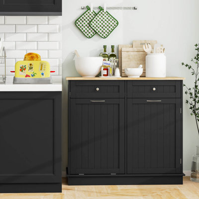 Algaba Wooden Kitchen Trash Cabinet Tilt Out Bin Holder W/ Drawer & Storage Shelf Black by Lark Manor
