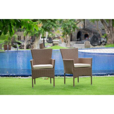 Leonora Wicker/Rattan Patio Dining Armchair with Cushions by Etta Avenue