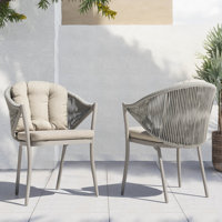 Moorcroft Outdoor Patio Chair of 2 Woven Rope Conversation Chairs with Pillows and Cushions, Powder-coated Aluminum Frame for Garden, Beige by Bay Isle Home