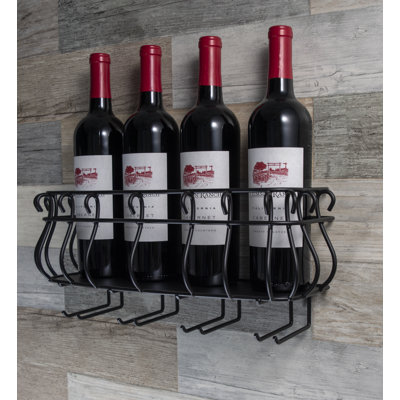 Wachter 5 Bottle Wall Mounted Wine Bottle & Glass Rack in Black by Fleur De Lis Living