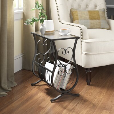 Accent Table, Side, End, Magazine, Nightstand, Narrow, Living Room, Bedroom, Metal, Black, Clear by Fleur De Lis Living