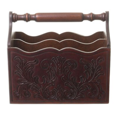 Alabama Colonial Vines Wood and Leather Magazine Rack by Fleur De Lis Living