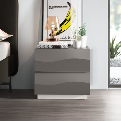Bedias 2 - Drawer Nightstand in Gloss Gray by The Twillery Co.