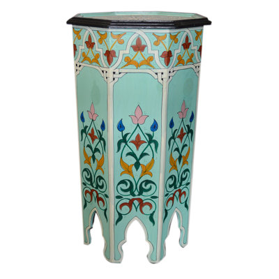 Handmade Moroccan Wood Table Tall Light Blue Raynette by Bungalow Rose