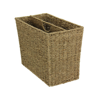 Wayman Wicker Magazine Rack, Handwoven Seagrass, Strong Metal Wire Frame, Built-In Handle and Divider, Lightweight, Contemporary, Great for Puzzle Boo by Bay Isle Home