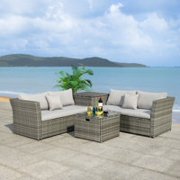 3 Piece Rattan Sectional Seating Group with Cushions by Red Barrel Studio