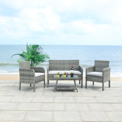 Aboka 4 Piece Rattan Sofa Seating Group with Cushions by Latitude Run