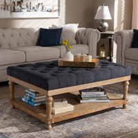 Adelman 42.1" Wide Tufted Linen Rectangle Cocktail Ottoman with Storage by One Allium Way