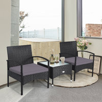 Patio 3 Piece Rattan Seating Group with Cushions