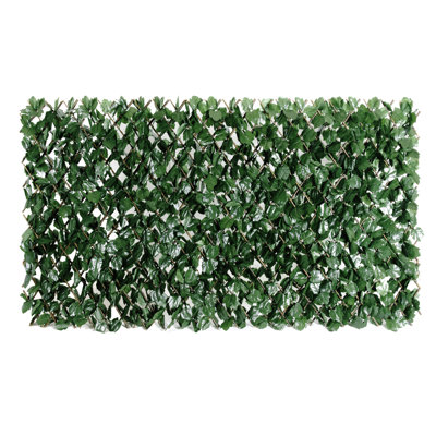 Double-Sided Expandable Faux Hedge Artificial Ivy Privacy Fence Panel with Real Wood Trellis