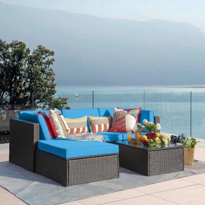 Mykya 5 Piece Rattan Sectional Seating Group with Cushions by Ebern Designs