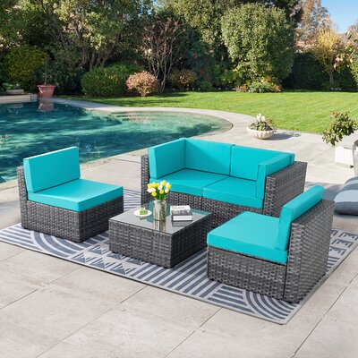 Swain 5 Piece Rattan Sofa Seating Group with Cushions