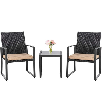 Happel Square 2 - Person 17.71" Long Bistro Set with Cushions by Wade Logan