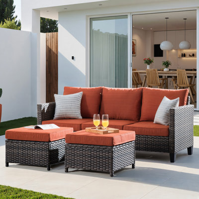 Eaker 3 Piece Rattan Sectional Seating Group with Cushions by Lark Manor