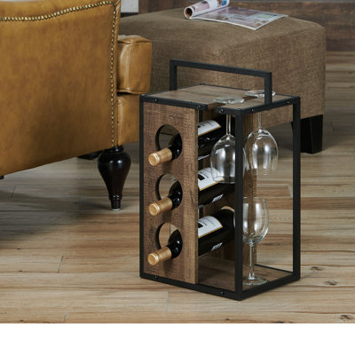 Neill 3 Bottle Tabletop Wine Bottle & Glass Rack in Reclaimed Oak